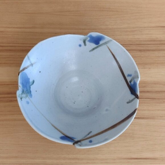 Vintage Signed Allen Studio Pottery Blue Floral Bowl Footed Trinket Cottage - Picture 3 of 8